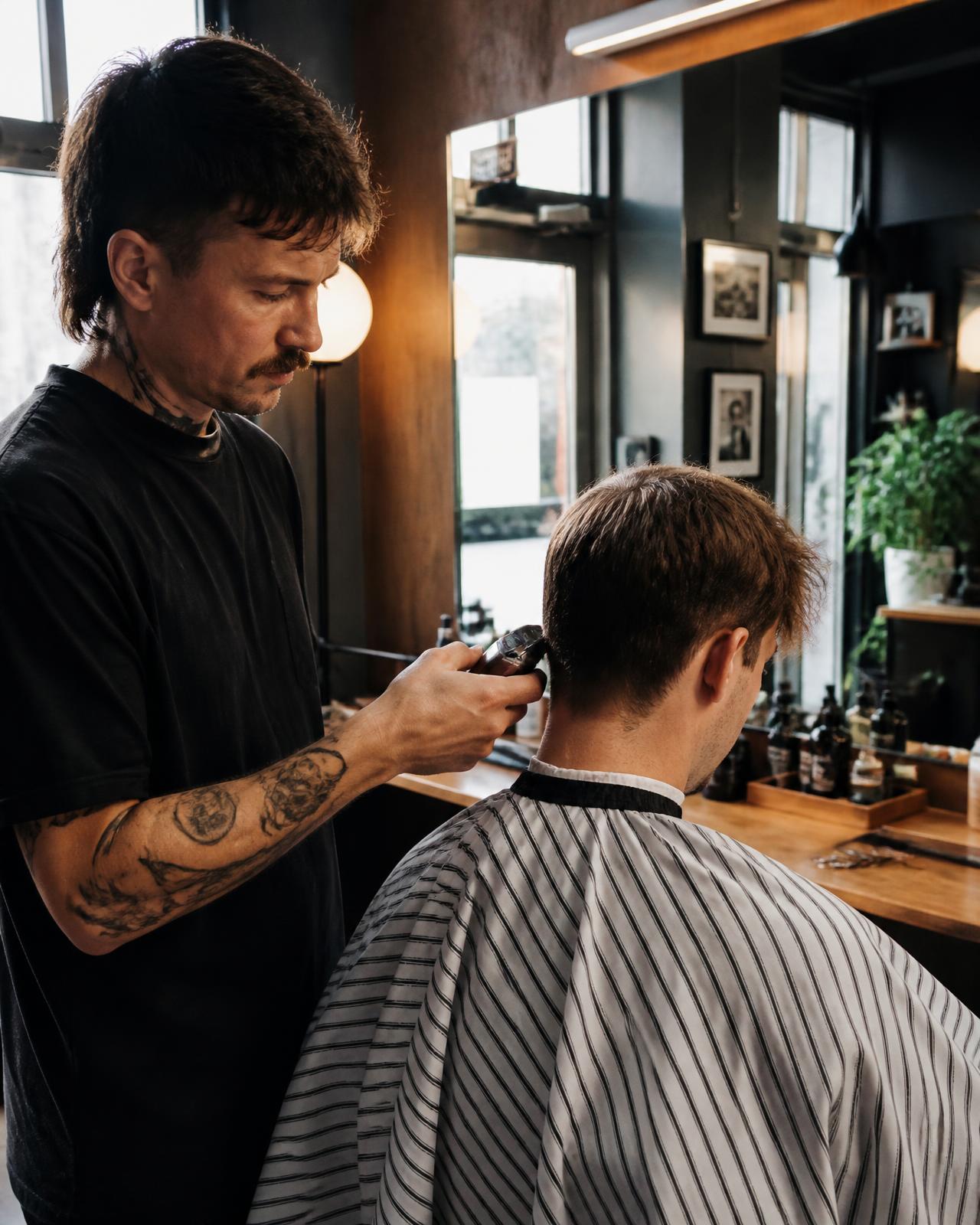 Barber finishing a fade for a regular client